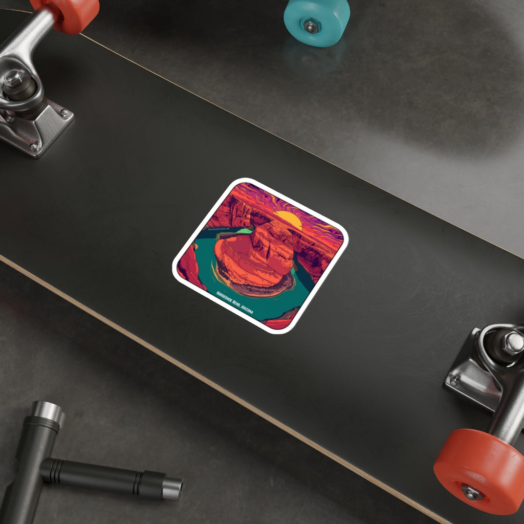 Horseshoe Bend Arizona Sunset Sticker — Retro Canyon Die-Cut Sticker