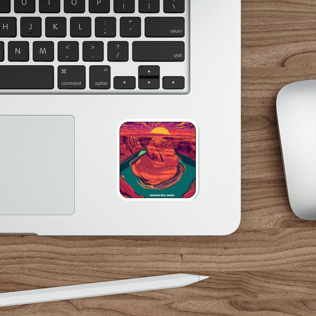 Horseshoe Bend Arizona Sunset Sticker — Retro Canyon Die-Cut Sticker