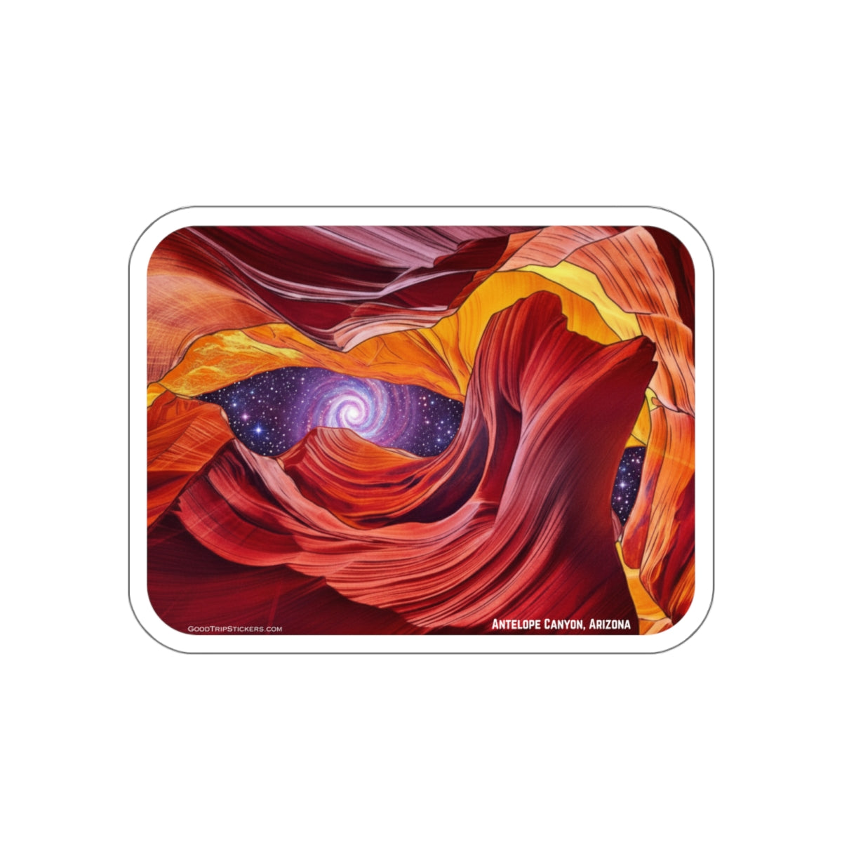 Antelope Canyon Die-Cut Sticker — Swirling Red Rock & Starry Vortex