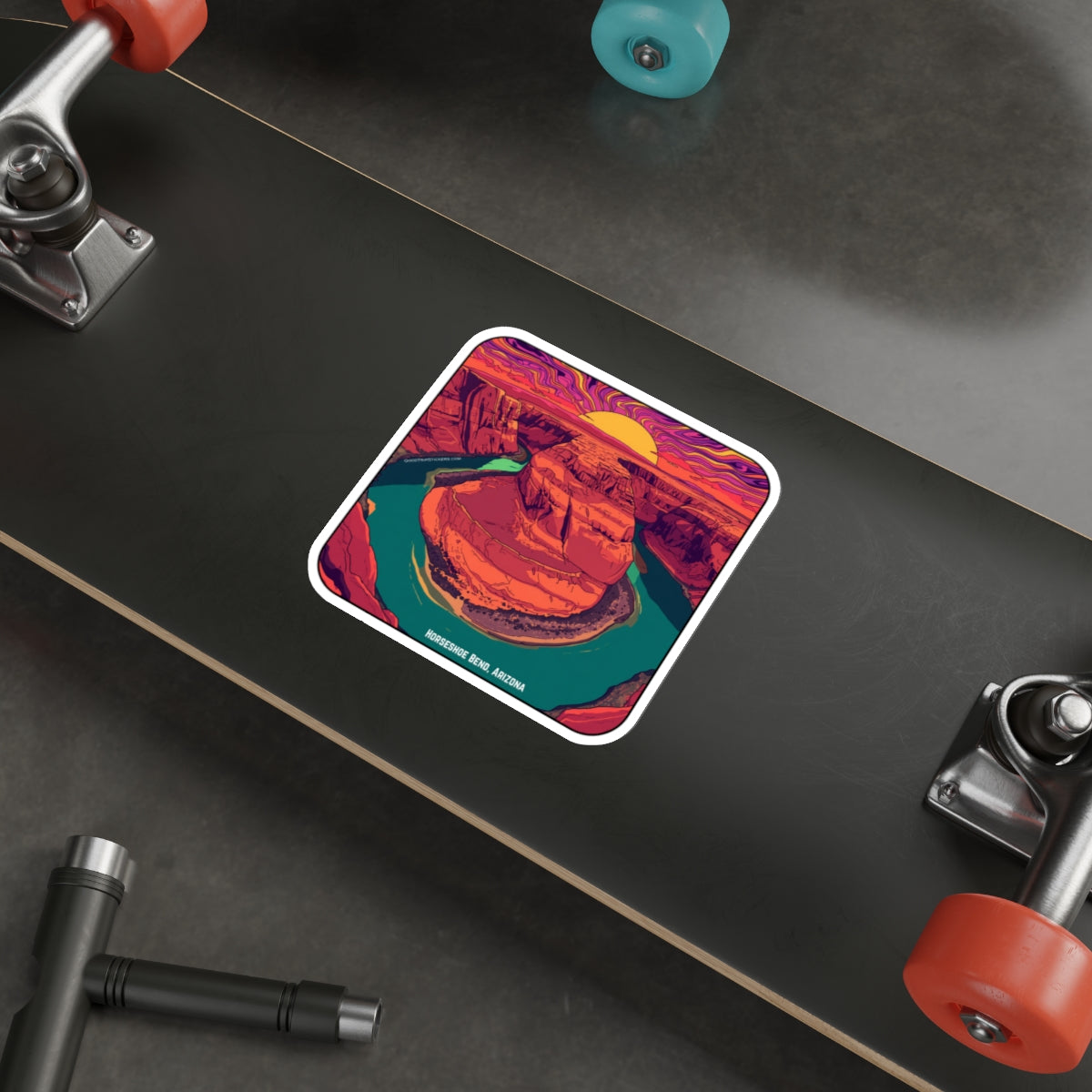 Horseshoe Bend Arizona Sunset Sticker — Retro Canyon Die-Cut Sticker
