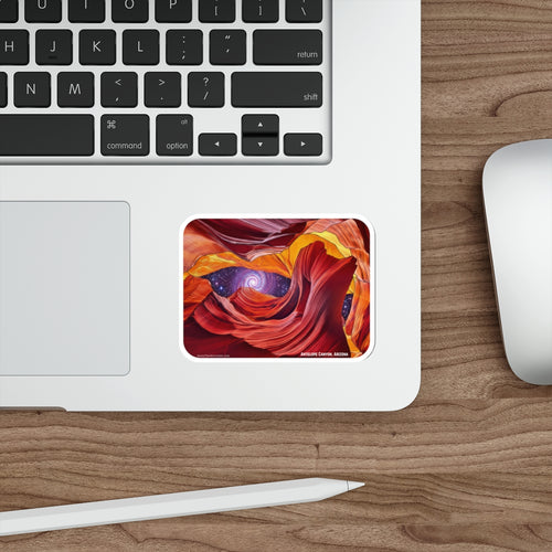 Antelope Canyon Die-Cut Sticker — Swirling Red Rock & Starry Vortex