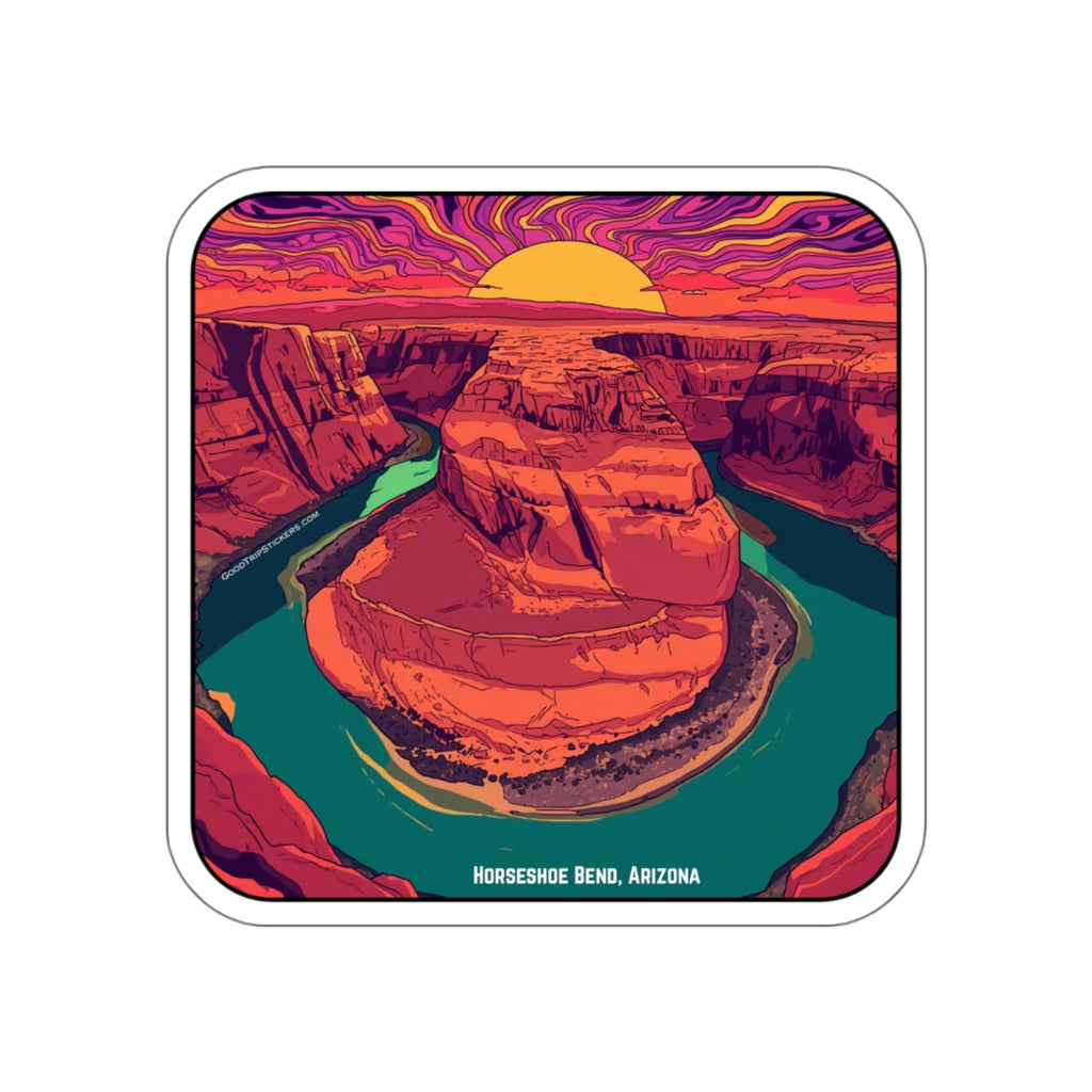 Horseshoe Bend Arizona Sunset Sticker — Retro Canyon Die-Cut Sticker