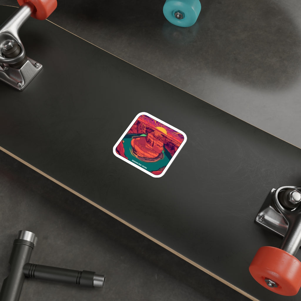 Horseshoe Bend Arizona Sunset Sticker — Retro Canyon Die-Cut Sticker