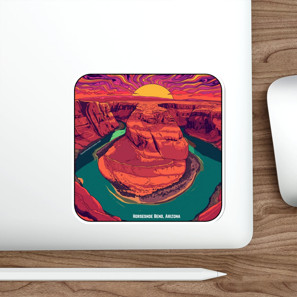 Horseshoe Bend Arizona Sunset Sticker — Retro Canyon Die-Cut Sticker