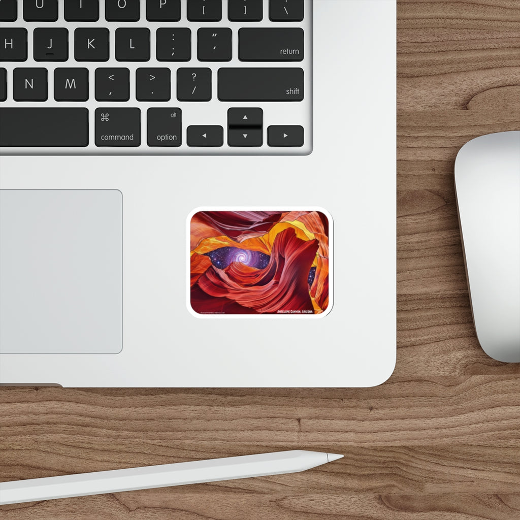 Antelope Canyon Die-Cut Sticker — Swirling Red Rock & Starry Vortex