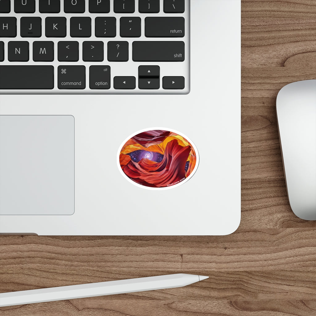 Antelope Canyon Die-Cut Sticker — Swirling Red Rock & Starry Vortex - Oval Version