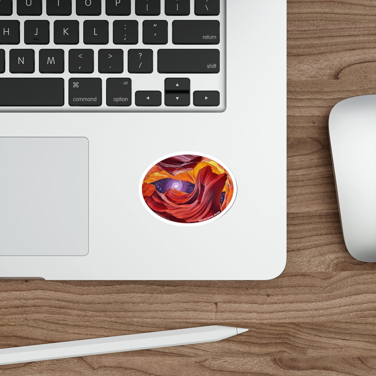 Antelope Canyon Die-Cut Sticker — Swirling Red Rock & Starry Vortex - Oval Version