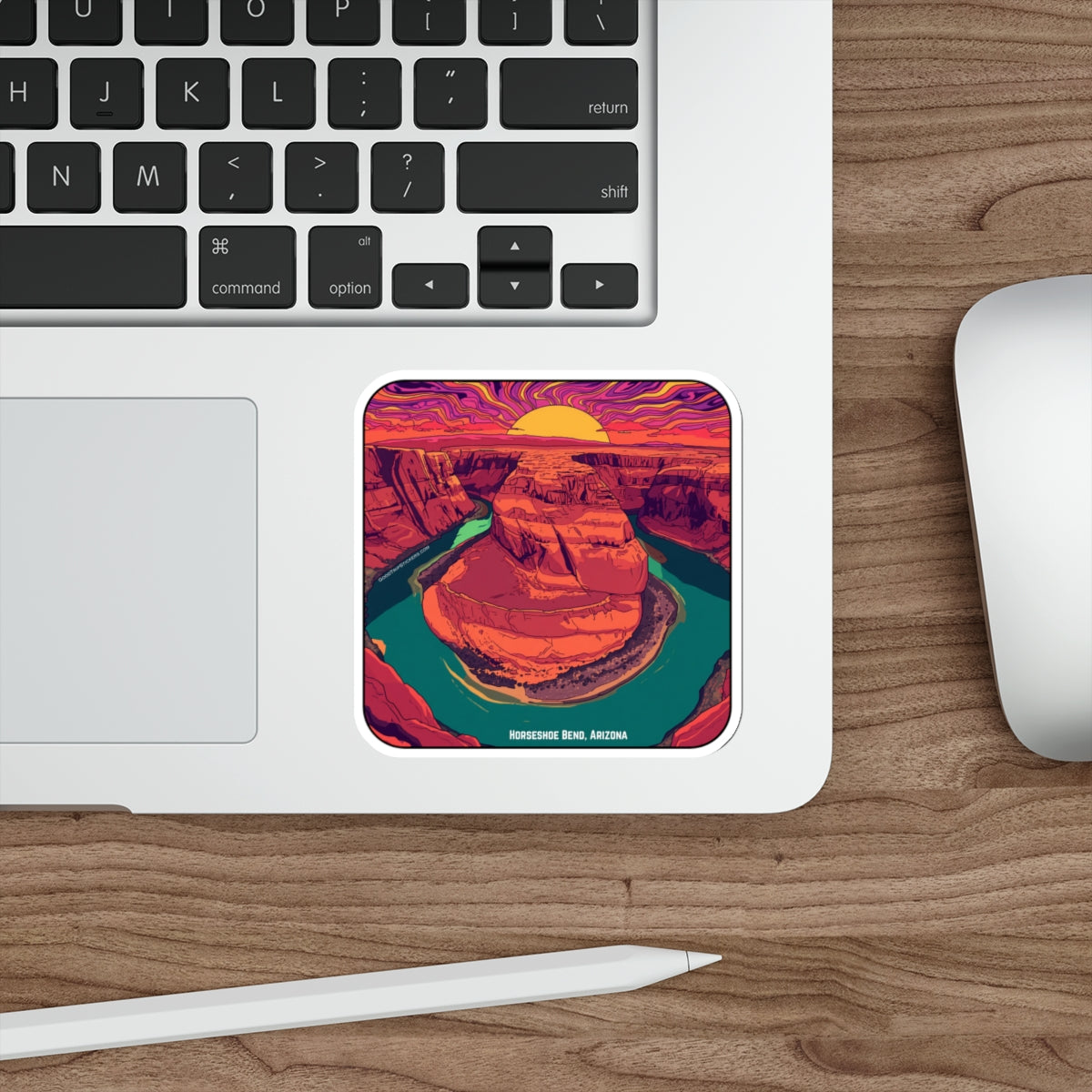 Horseshoe Bend Arizona Sunset Sticker — Retro Canyon Die-Cut Sticker